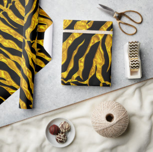 Black And Gold Tiger Stripes Animal Print Wrapping Paper
