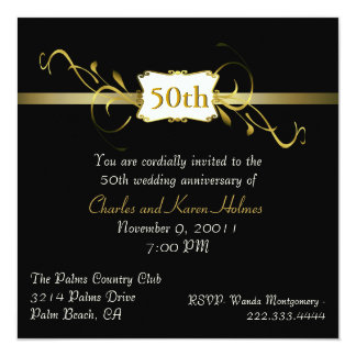 Square Golden Wedding Anniversary Invitations - 13.3 cm x 13.3 cm