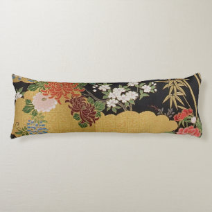 Black and Gold Traditional Japanese Kimono Floral  Body Cushion
