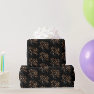 Black and Gold Tree Pattern Halloween Wrapping Paper