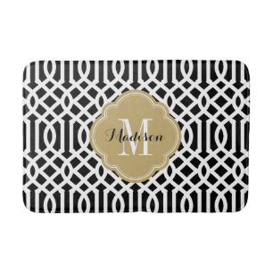 Black and Gold Trellis Monogram Bath Mat