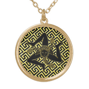 Black and Gold Trinacria Greek Key Pattern Gold Plated Necklace
