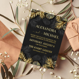 Black and Gold Tropical Destination Wedding Invit
