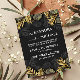 Black and Gold Tropical Destination Wedding Invitation