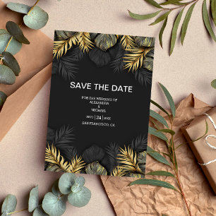 Black and Gold Tropical Destination Wedding  Save  Save The Date