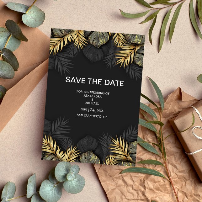 Black and Gold Tropical Destination Wedding  Save  Save The Date (Creator Uploaded)