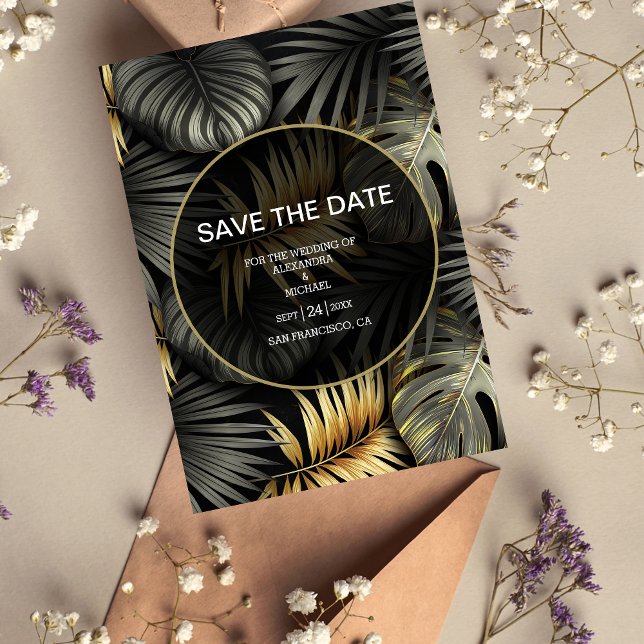 Black and Gold Tropical Destination Wedding Save The Date (Creator Uploaded)
