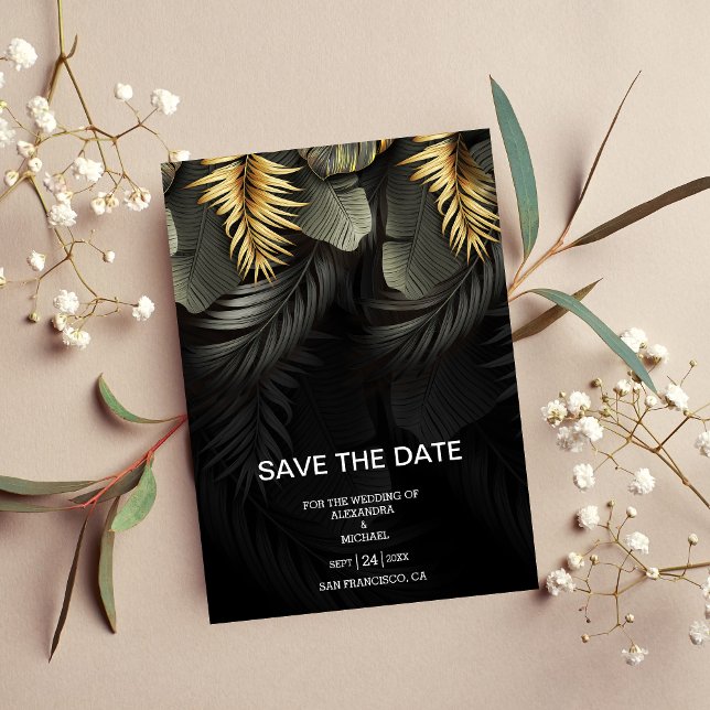 Black and Gold Tropical Destination Wedding  Save The Date (Creator Uploaded)