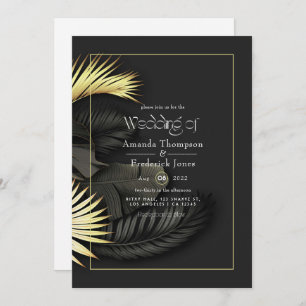 Black and Gold Tropical Wedding Invitation