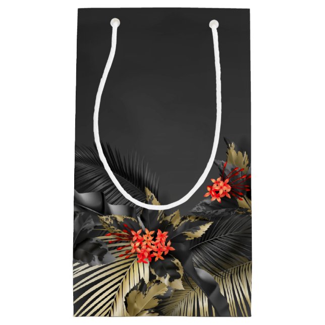 Black and Gold Tropical Wedding Small Gift Bag (Front)