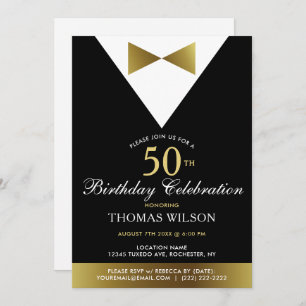 Black and Gold Tuxedo   50th Birthday Invitations
