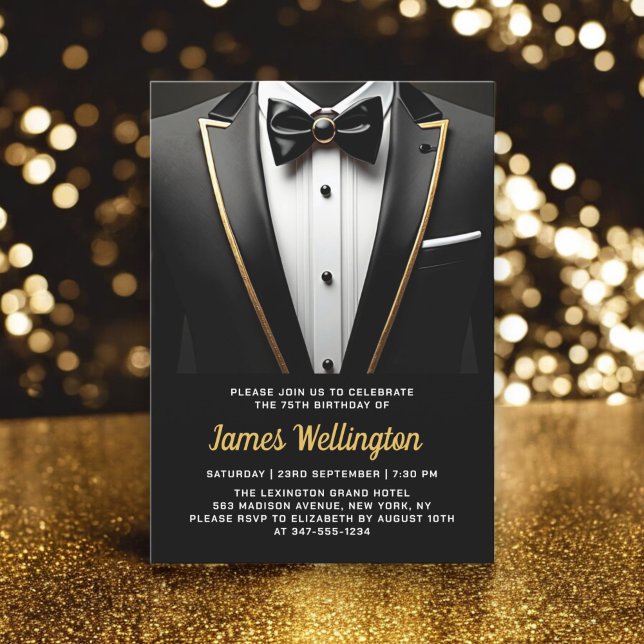 Black and Gold Tuxedo Birthday Event Invitation (Creator Uploaded)