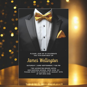 Black and Gold Tuxedo Birthday Event Invitation