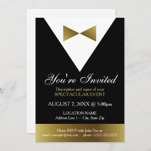Black and Gold Tuxedo Invitations   Formal Party