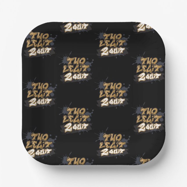 Black and Gold Two Legit 2 Quit Paper Plates (Front)