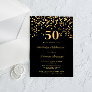 Black And Gold Typography Fifty 50th Birthday Acrylic Invitations