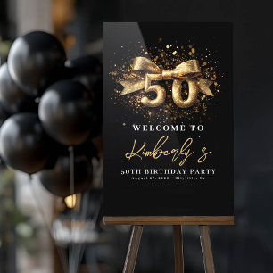 Black And Gold Typography Fifty 50th Birthday Acrylic Sign
