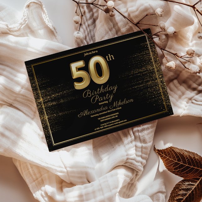 Black And Gold Typography Fifty 50th Birthday Invitation (Creator Uploaded)