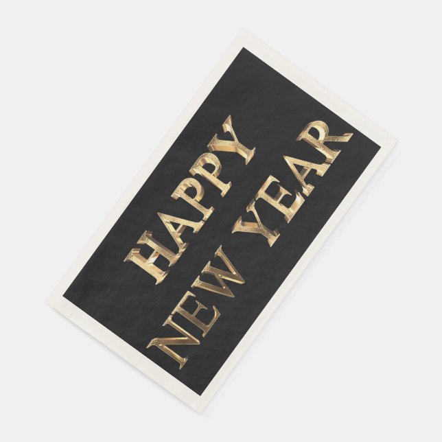 Black and Gold Typography Happy New Year Napkins (Corner)