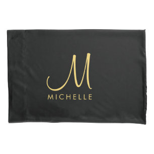 Black And Gold Typography Monogram Name Template Pillowcase