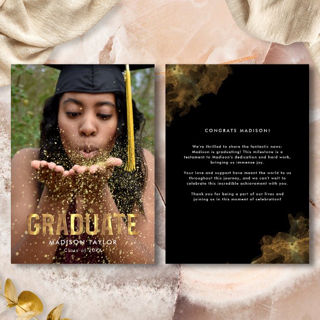 Black and Gold Typography Photo Graduation Announcement (Creator Uploaded)