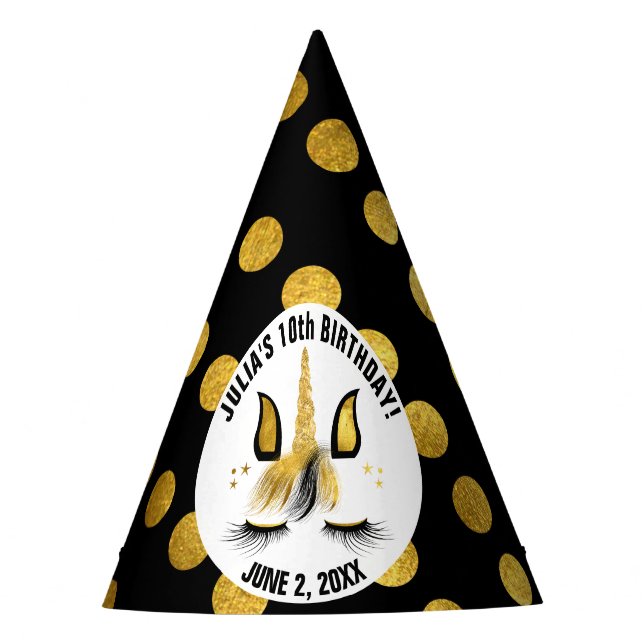 Black And Gold Unicorn Party Party Hat (Front)