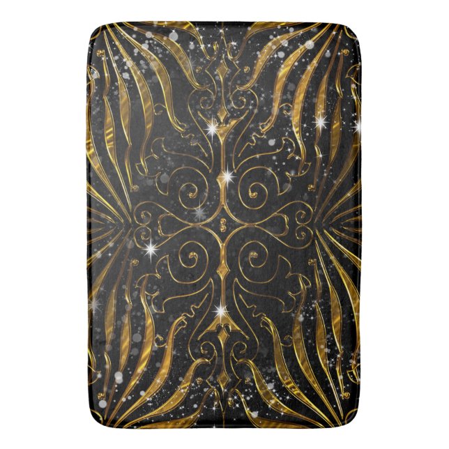 Black and Gold Victorian Sparkle Bath Mat (Front Vertical)