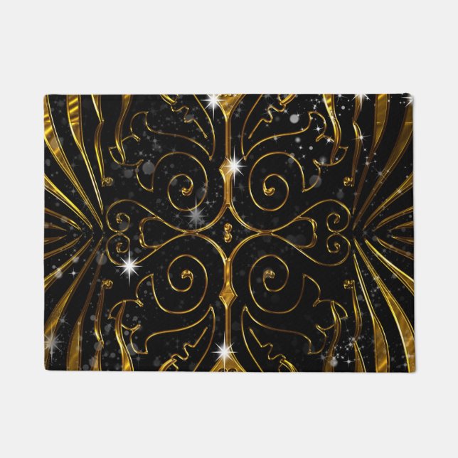 Black and Gold Victorian Sparkle Doormat (Front)
