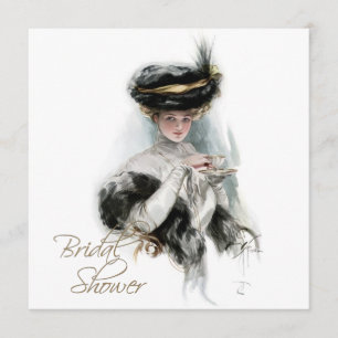 Black and Gold Vintage Bridal Tea Shower Invitation