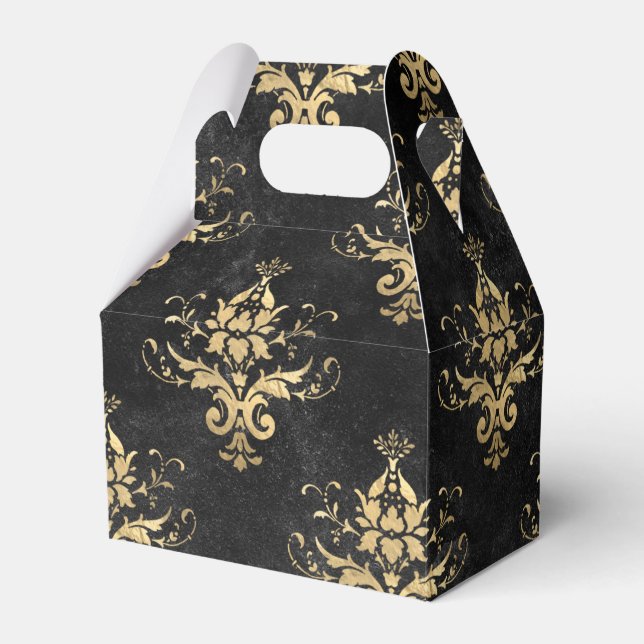 Black and Gold Vintage Damask Pattern Favour Box (Front Side)