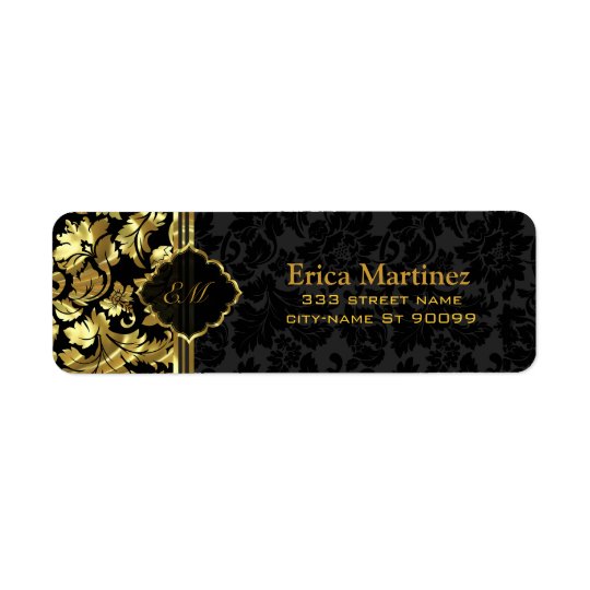Black And Gold Vintage Floral Damasks Return Address Label