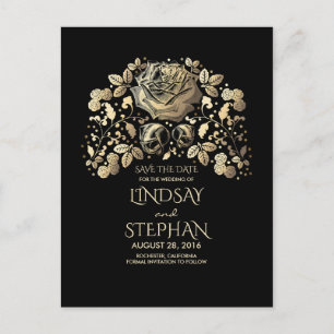 Black and Gold Vintage Floral Save the Date Announcement Postcard