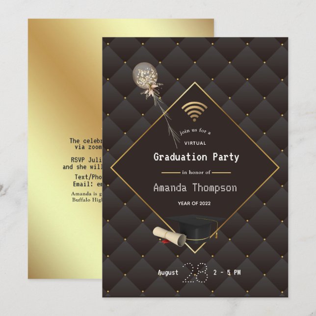 Black and Gold Virtual Graduation Party Invitation (Front/Back)