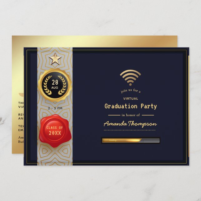 Black and Gold Virtual Graduation Party Invitation (Front/Back)