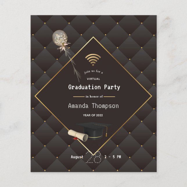 Black and Gold Virtual Graduation Party Invitation Flyer (Front)