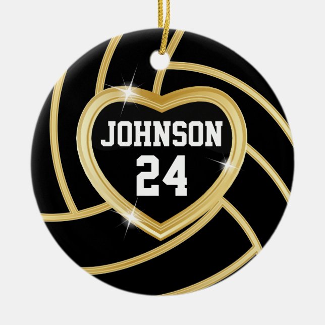 Black and Gold Volleyball Ceramic Ornament (Front)