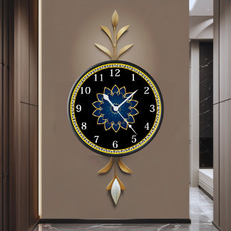 Black and Gold Wall Clock with Blue Mandala