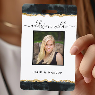 Black And Gold Watercolor Business ID ID Badge