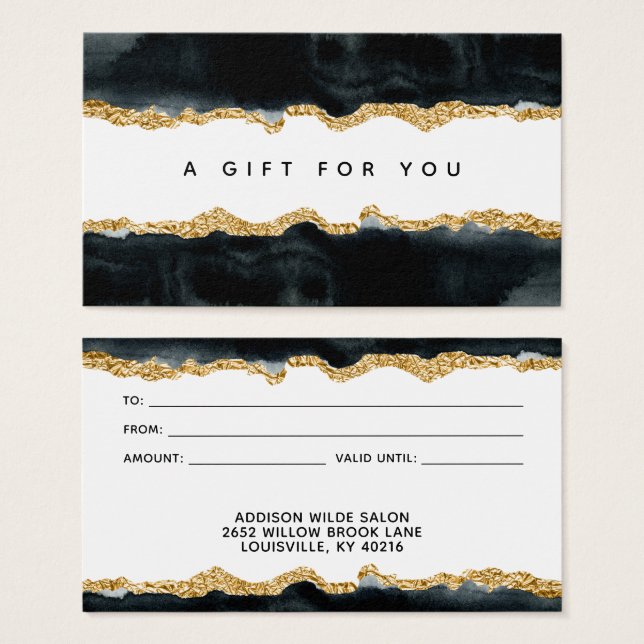 Black And Gold Watercolor Gift Card (Front & Back)
