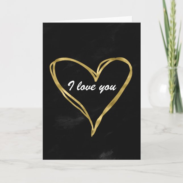 Black and Gold Watercolor Heart Card (Front)