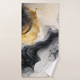 Black and Gold Watercolor Marble Bath Towel