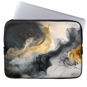 Black and Gold Watercolor Marble Laptop Sleeve