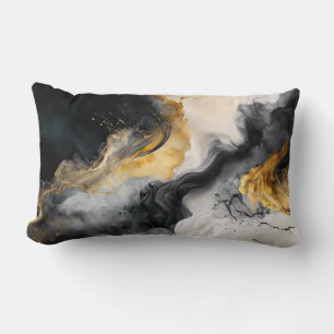 Black and Gold Watercolor Marble Lumbar Cushion