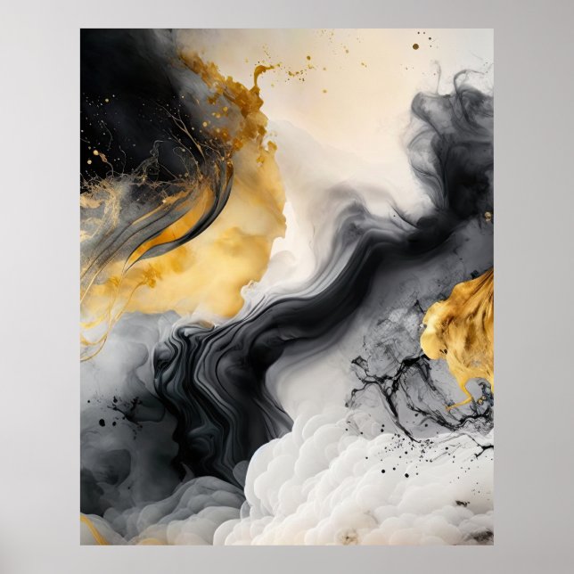 Black and Gold Watercolor Marble Poster (Front)