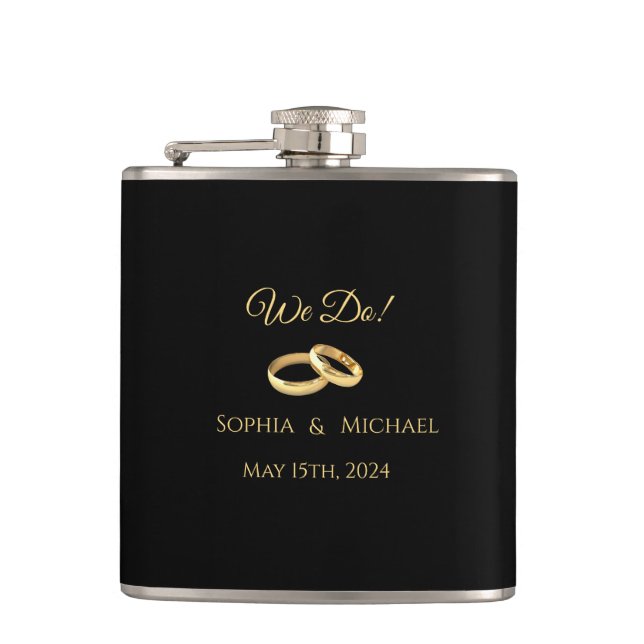 Black and Gold-We Do-Vinyl Wrapped Flask (Front)