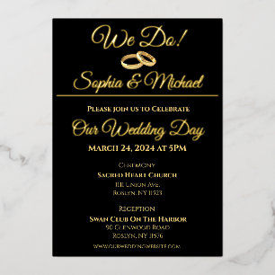 Black and Gold-We Do-Wedding Rings- Foil Holiday Card