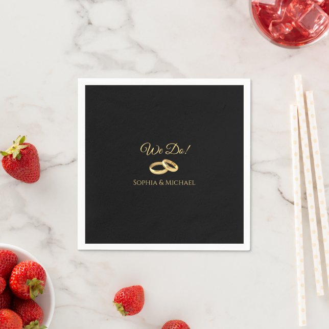 Black and Gold-We Do-Wedding-Rings- Napkin (Insitu)