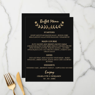 Black And Gold Wedding Buffet Menu Card