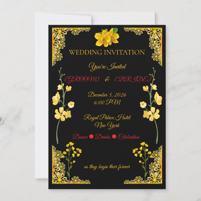 Black and Gold Wedding Invitation (Front)