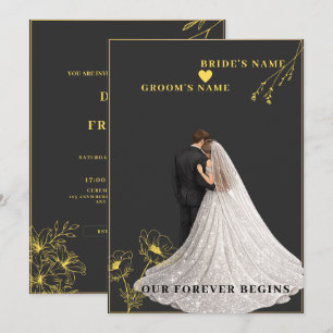 black and gold wedding invitation
